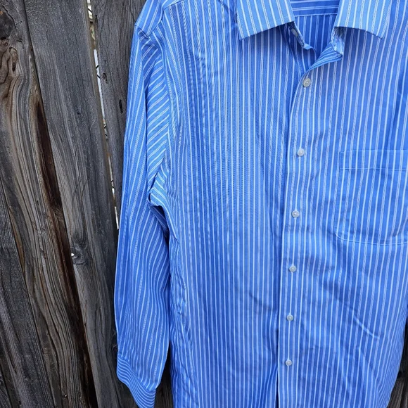 Croft&Barrow Men's Blue and White Striped Dress Shirt Size 15 1/2 - Picture 11 of 16